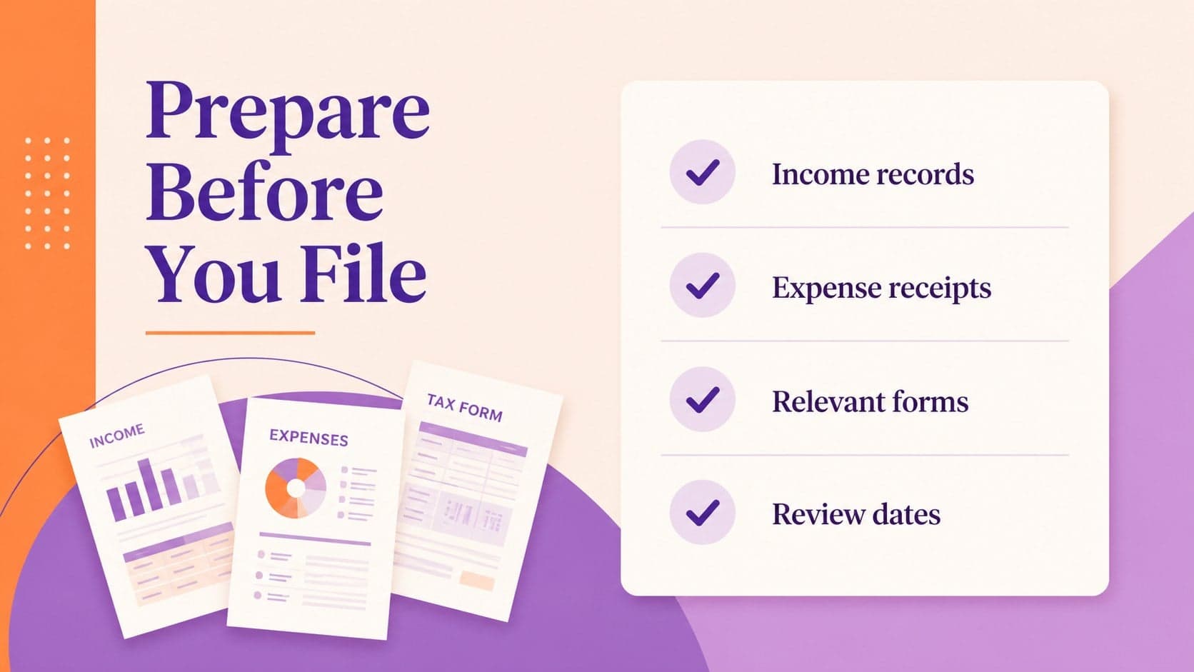 Tax compliance training slide with a checklist of records and filing preparation tasks.