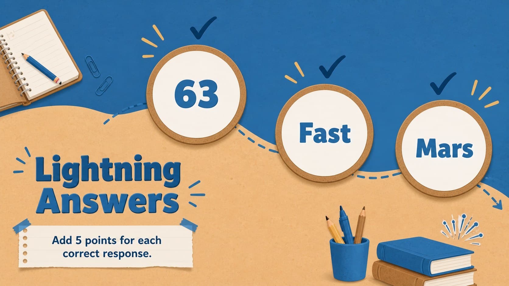 Lightning round answer key for a whole class review game with three clear responses.