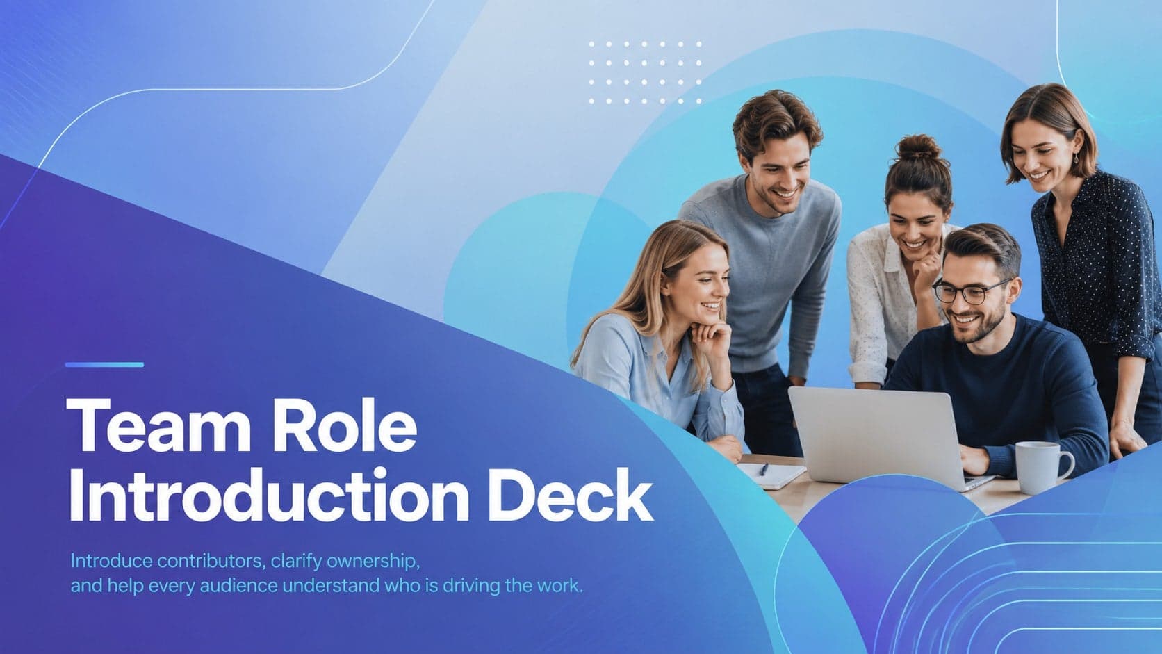 Cover of a blue and purple team role introduction deck with a modern contributor-focused layout.