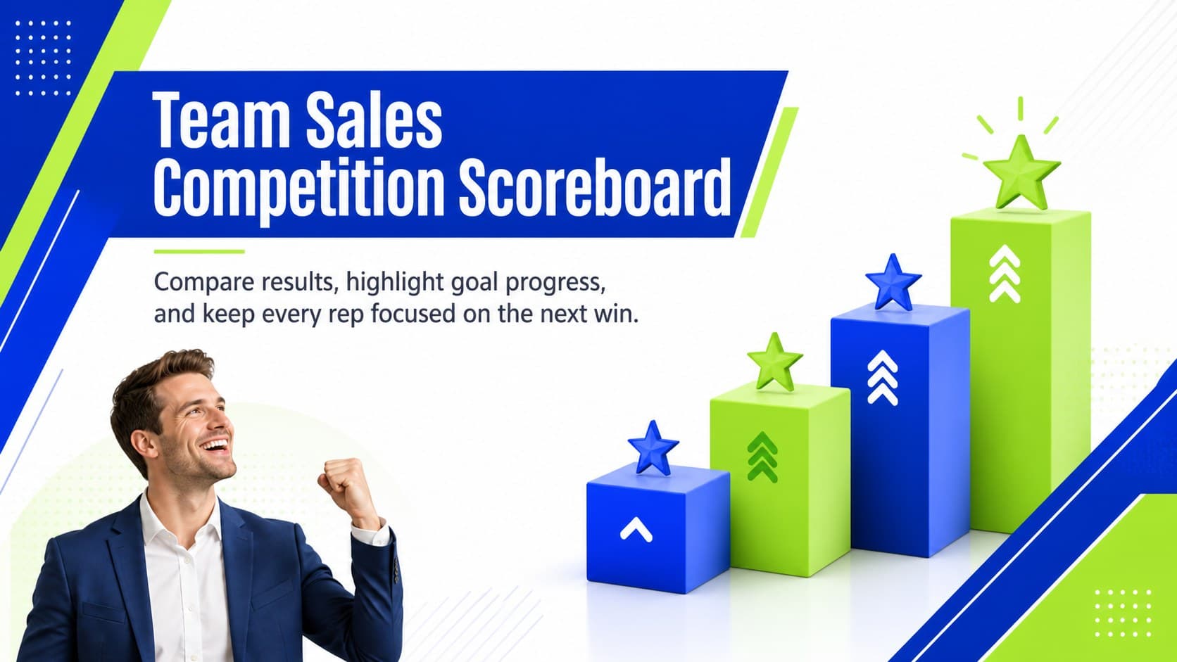 Cover for a Team Sales Competition Scoreboard featuring modern blue and green geometric styling.