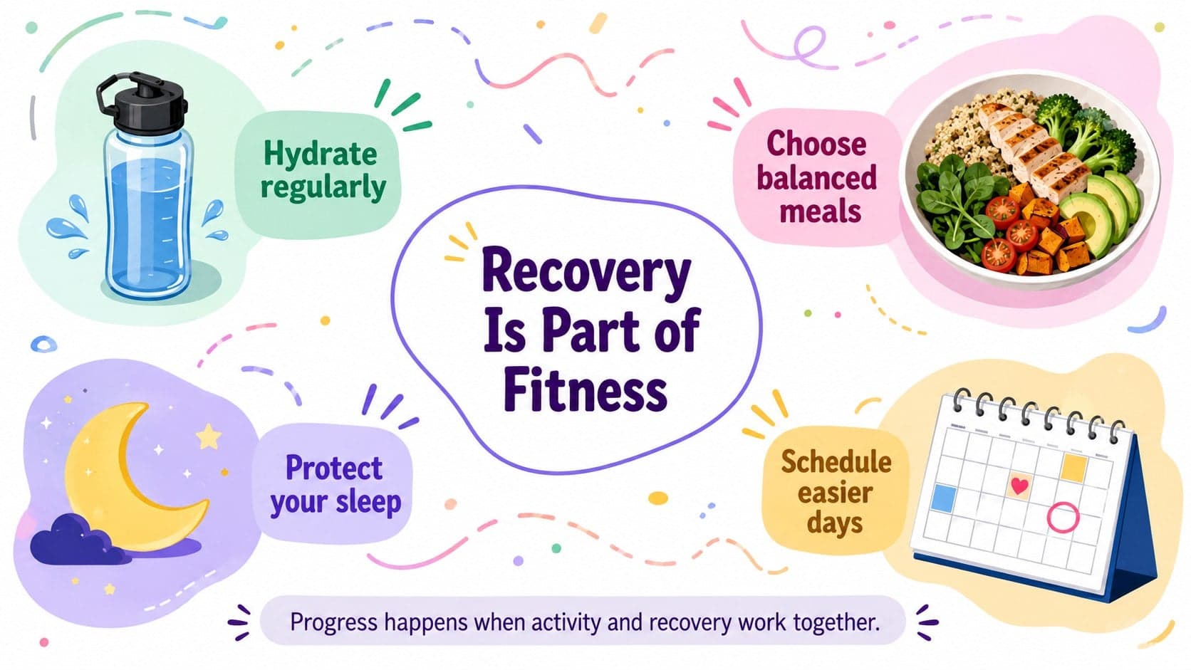 Teen healthy habits classroom slide about hydration, food, sleep, and recovery.