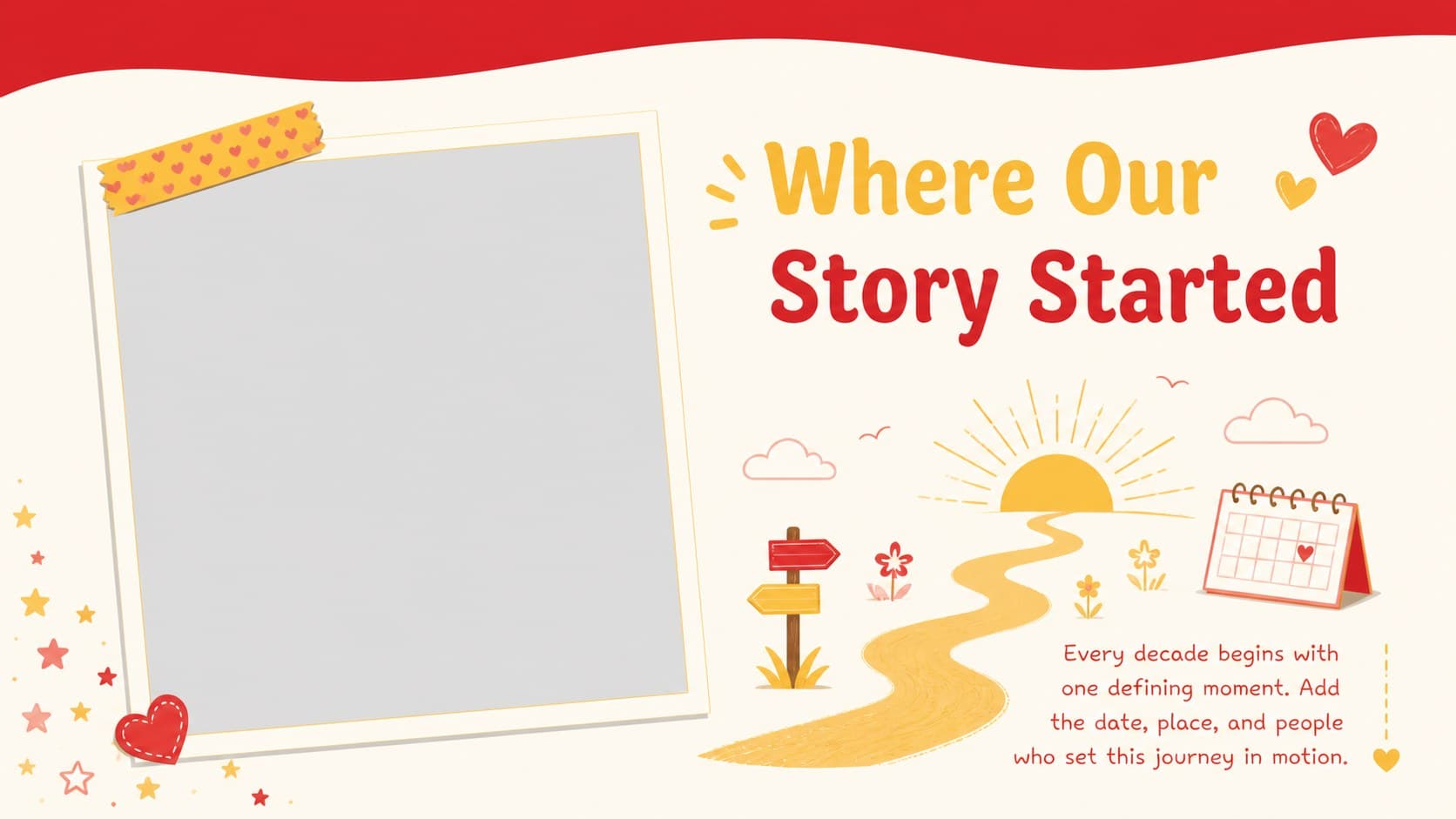 Illustrated decade story slide showing how a ten-year anniversary journey began.