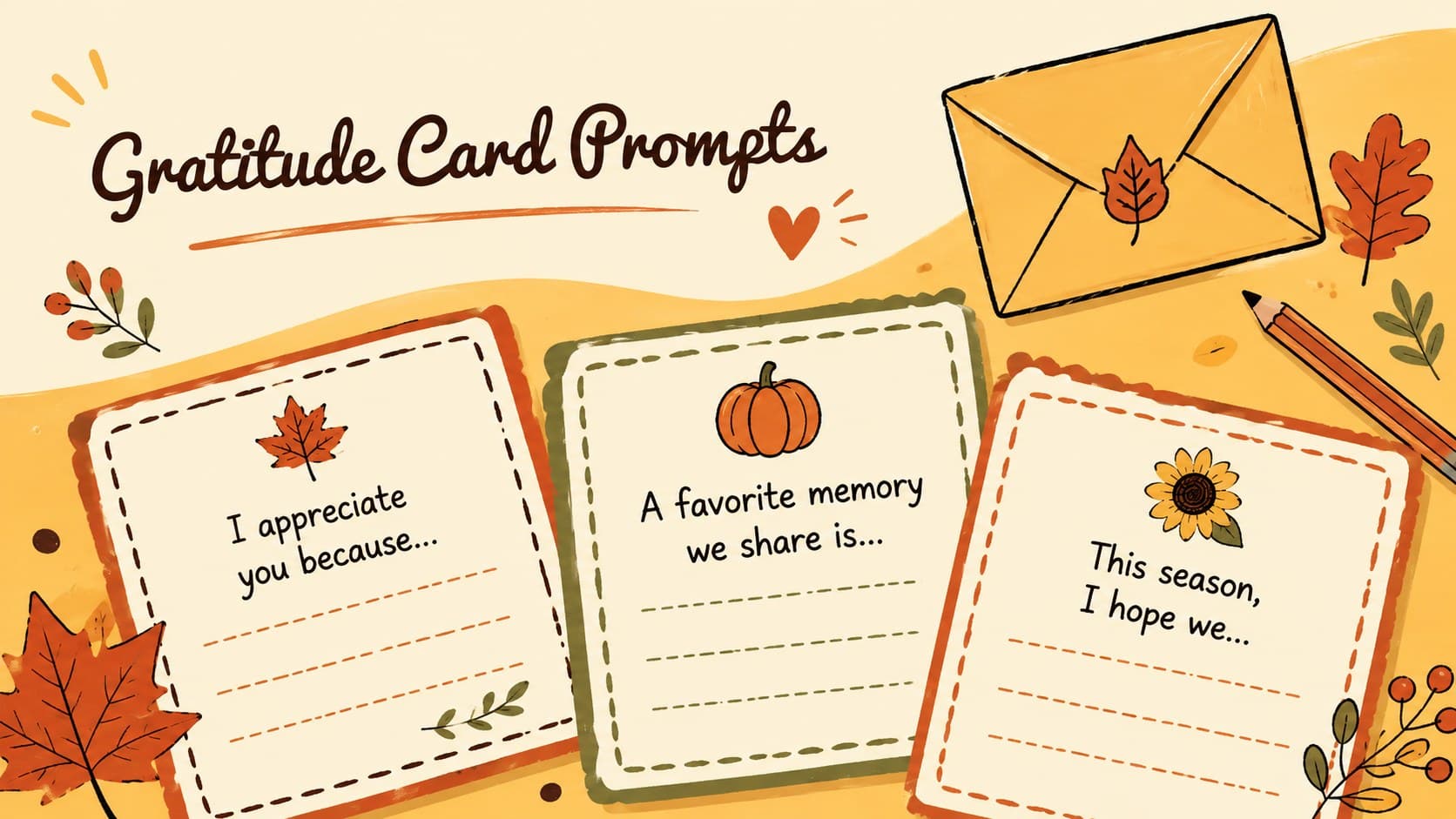 Family holiday craft activity deck slide with prompts for creating handwritten gratitude cards.
