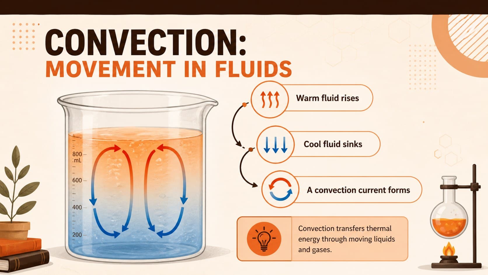 Convection science slide showing a circulating current in heated water for eighth grade students.