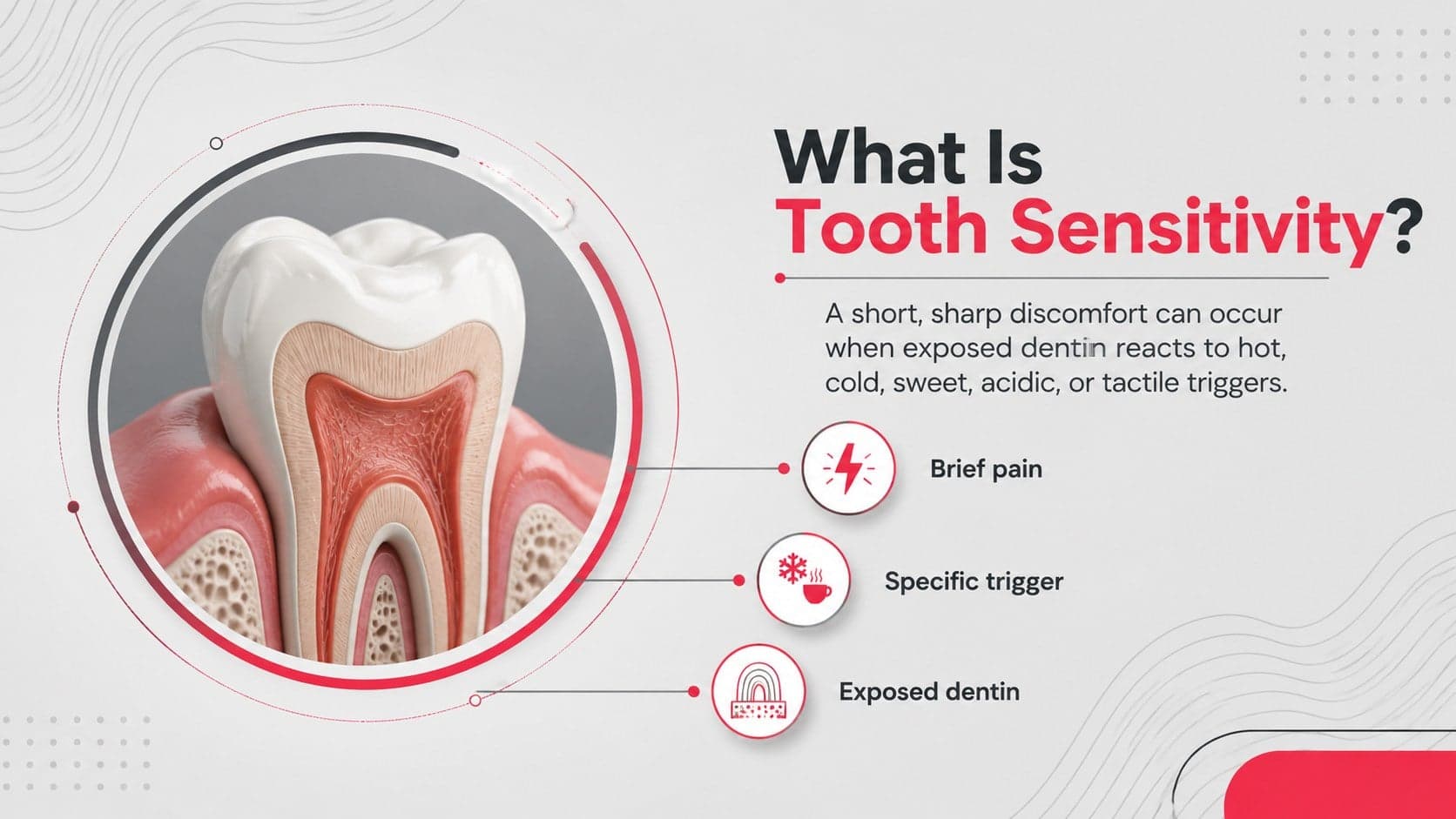 Dental patient education slide introducing the meaning and symptoms of tooth sensitivity.
