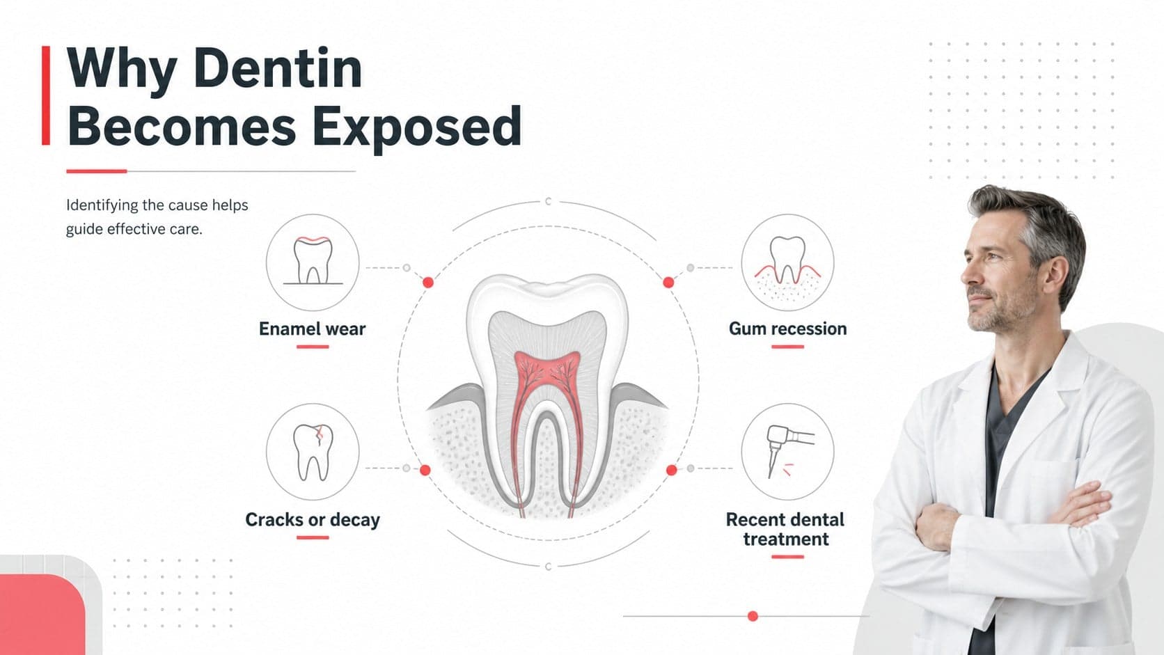 Tooth enamel protection slide showing common causes of dentin exposure.