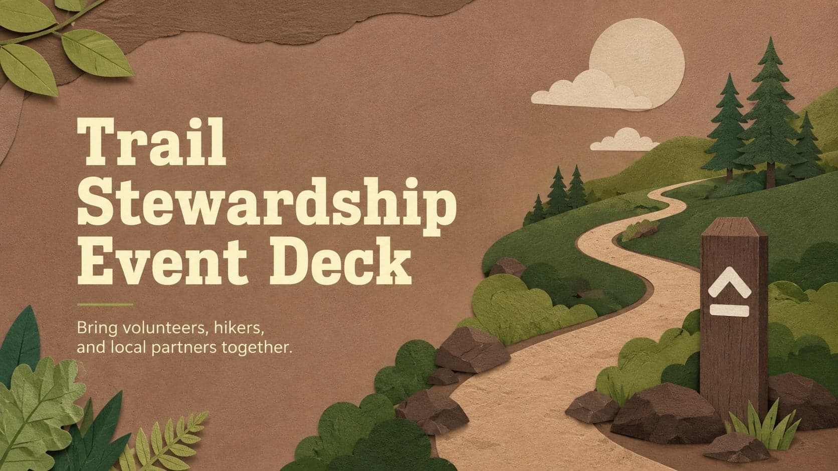 Cover of the Trail Stewardship Event Deck with an illustrated woodland path in green and brown.