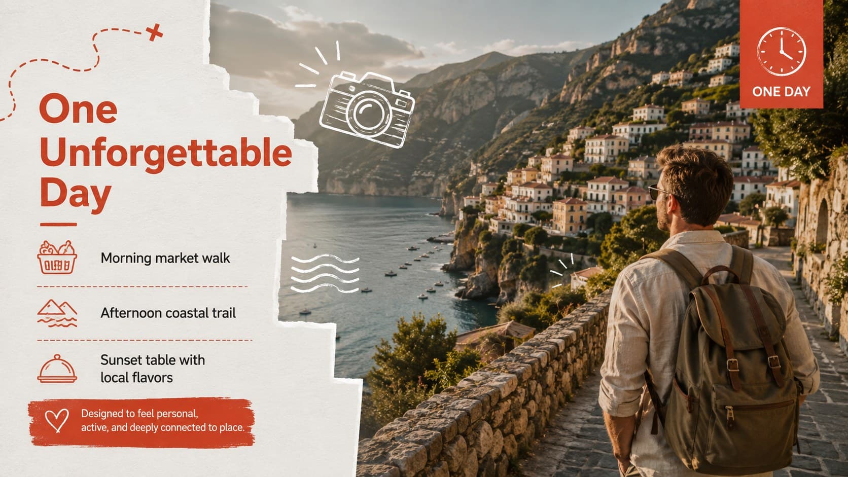 Tourist attraction promotion deck slide spotlighting an immersive local day itinerary.