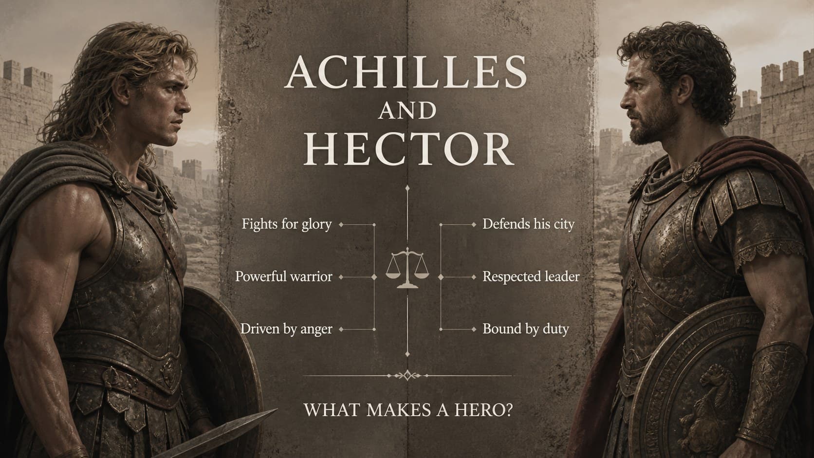 Achilles and Hector comparison layout for a Greek heroes classroom lesson.