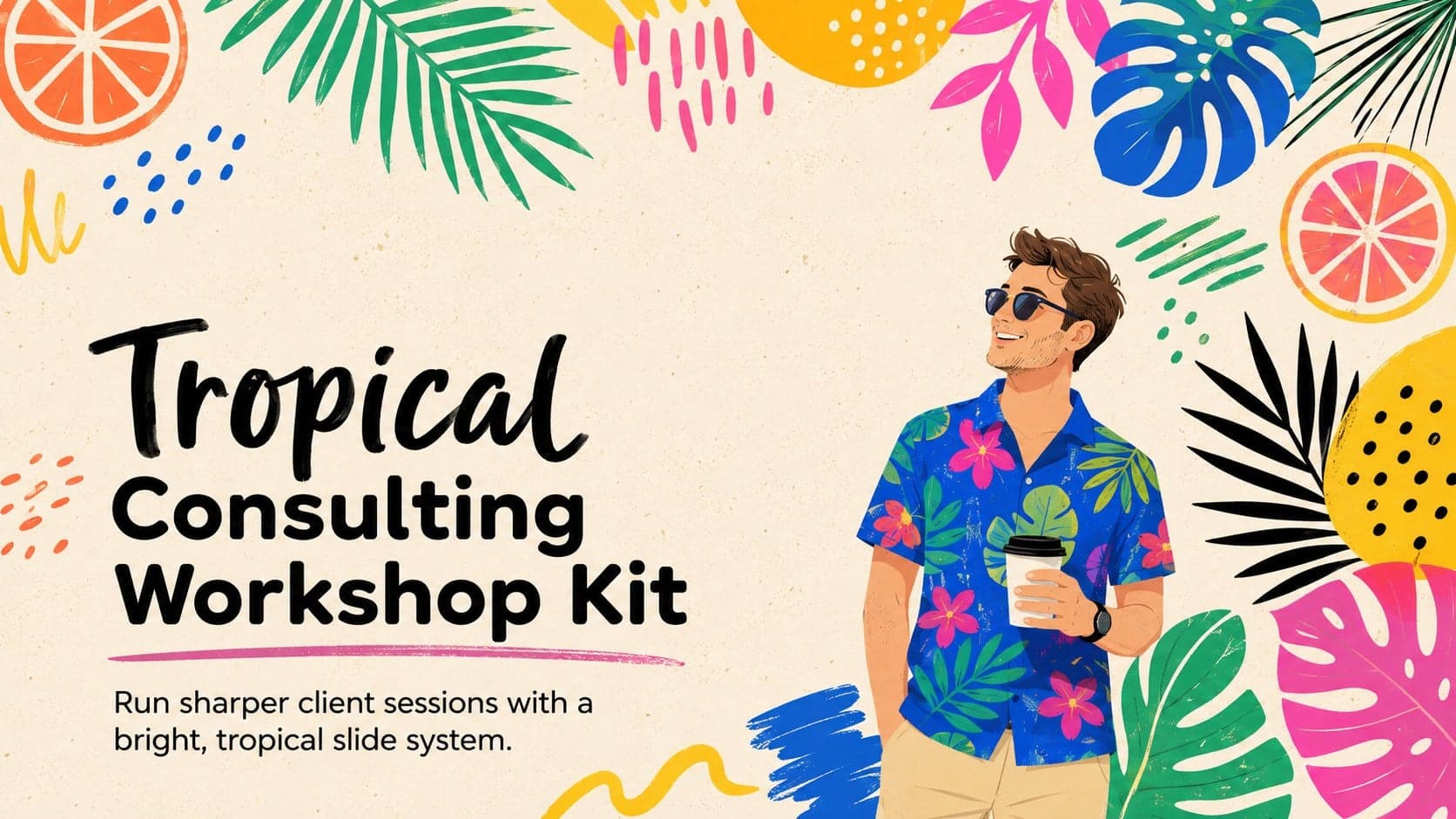 Cover for the Tropical Consulting Workshop Kit with colorful botanical illustrations on a warm beige background.