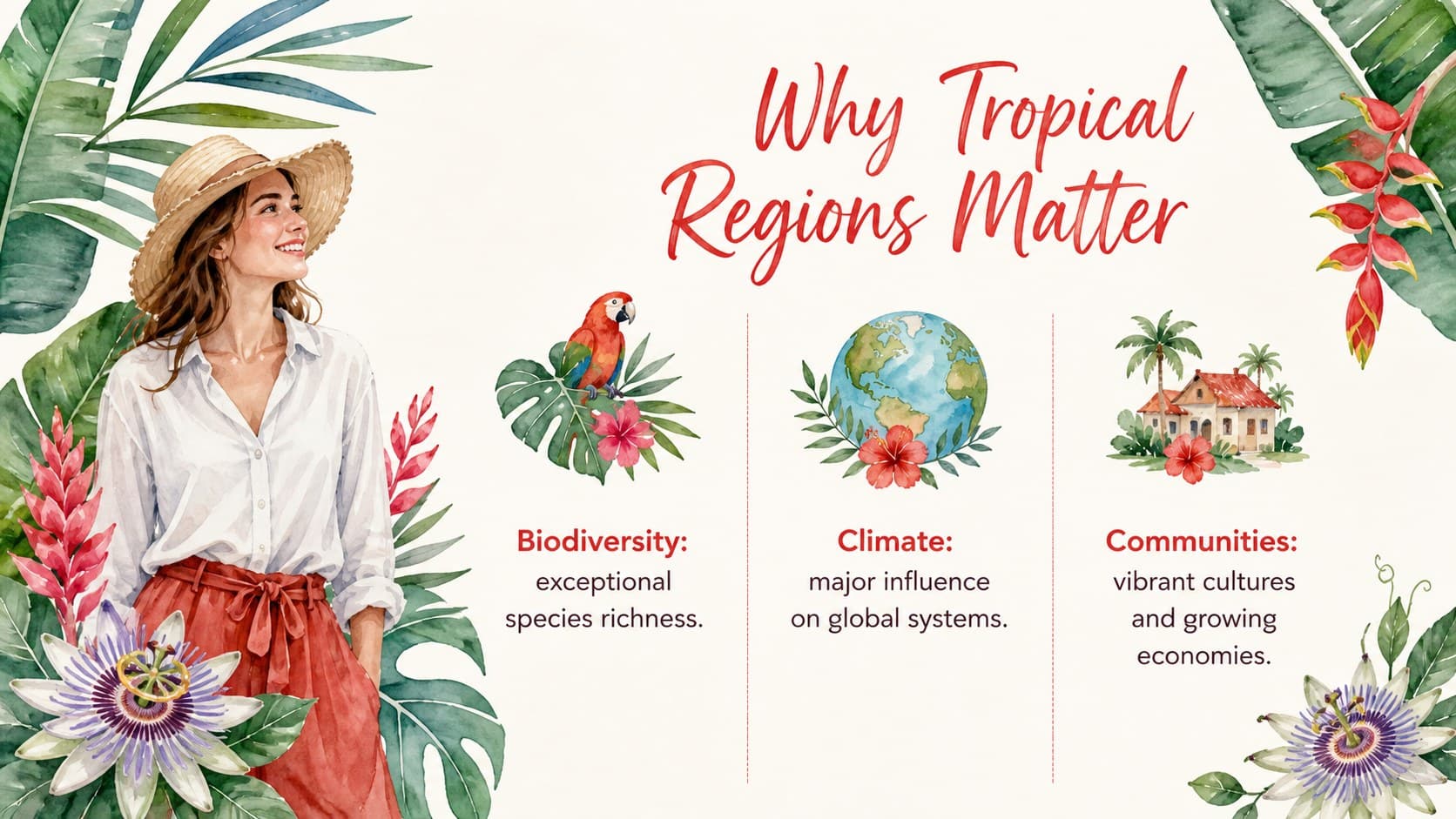 International tropics event presentation slide featuring three reasons tropical regions matter.