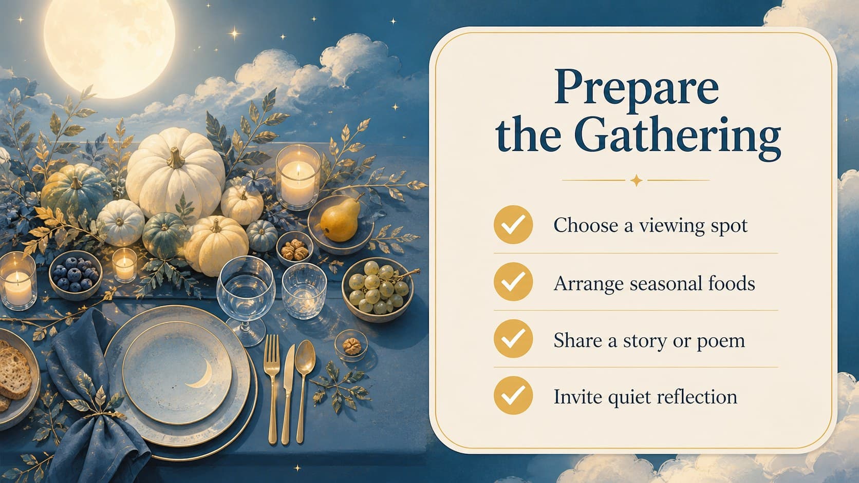 Preparation checklist slide for organizing a Tsukimi autumn gathering.