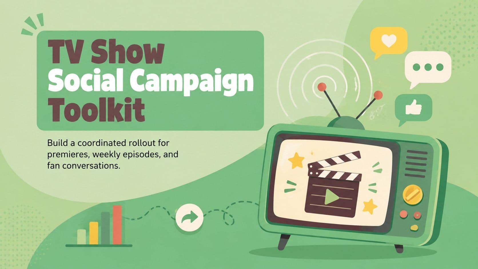Green illustrated cover for a TV show social campaign toolkit focused on premieres and fan conversations.