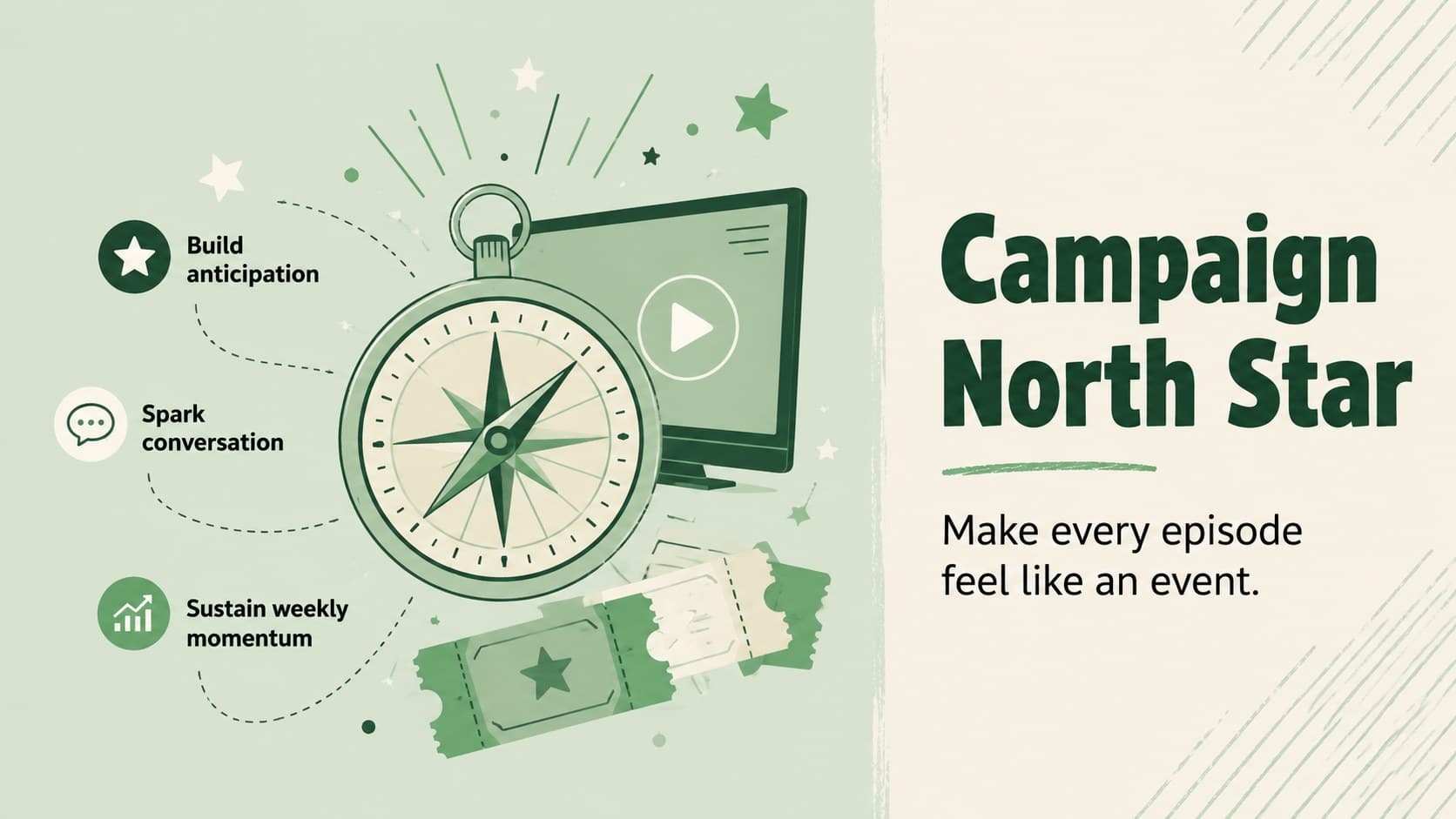 Campaign north star slide outlining the central promise of a television launch marketing presentation.