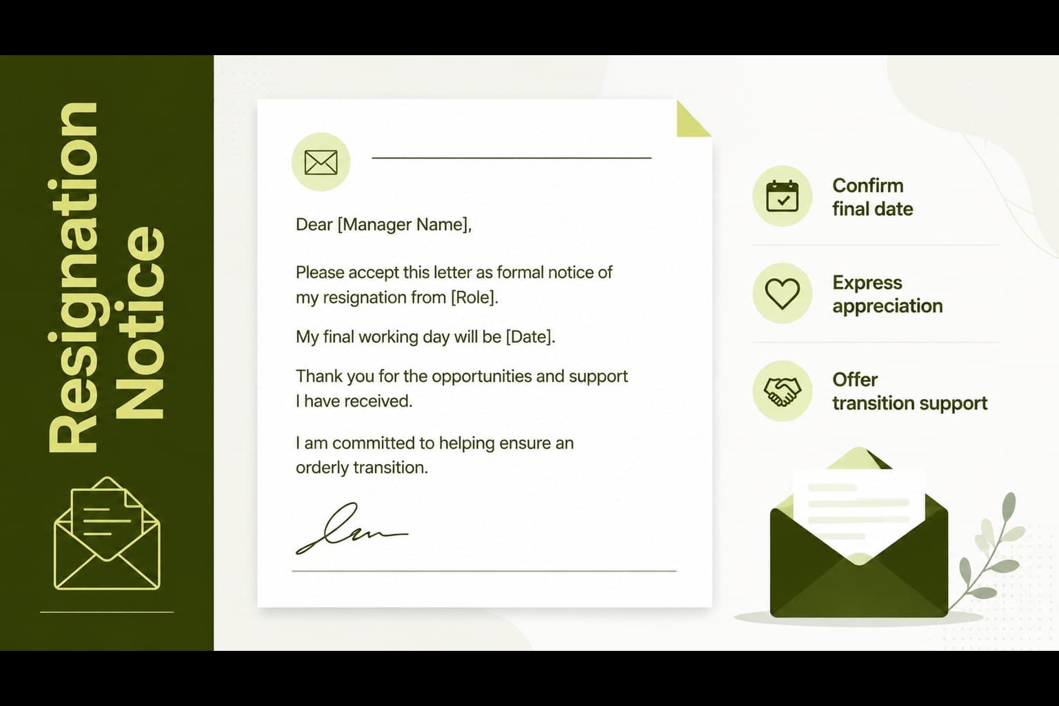 Professional resignation letter layout from a two weeks notice resignation deck with editable notice wording.
