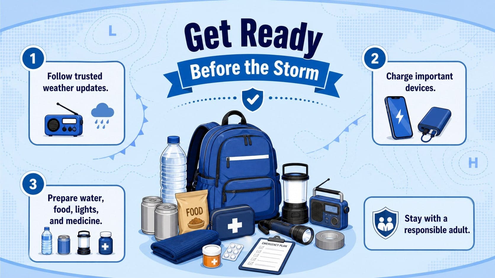 Typhoon safety slides for kids featuring practical preparation steps and emergency supplies.