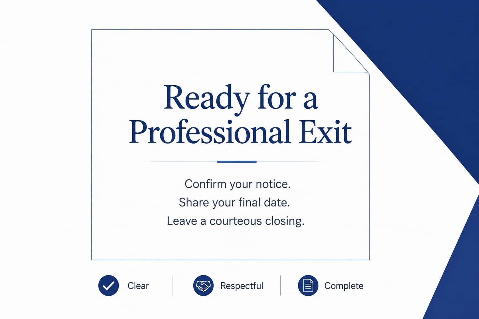 Minimal blue closing slide summarizing a courteous and organized UK employee departure.