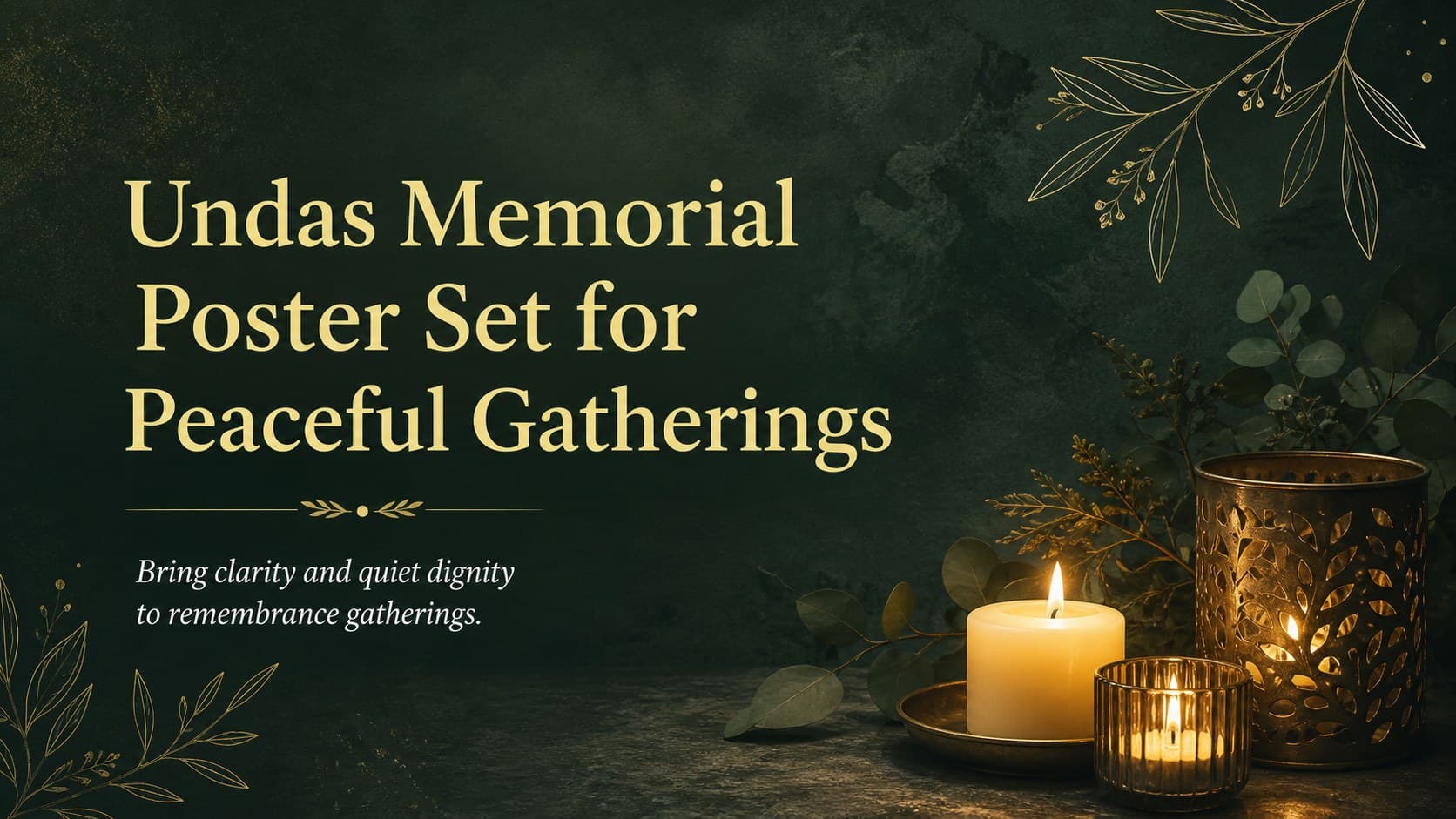Cover of an Undas memorial poster set with candle and botanical details in a calm green and yellow palette.