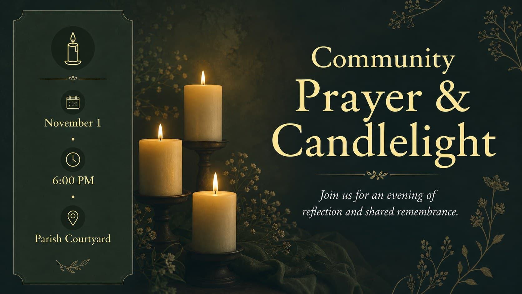 Undas candlelight prayer service announcement with editable time and venue information.