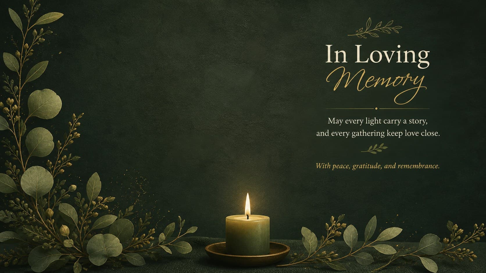 Closing family remembrance gathering invitation with a floral frame and candlelit tribute message.
