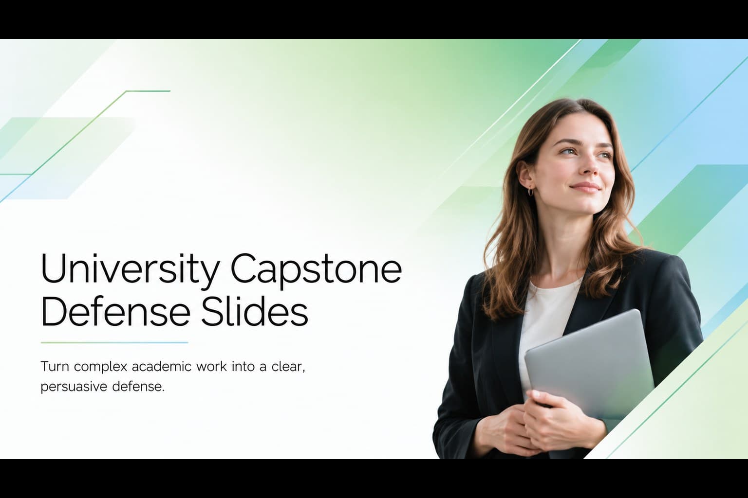 Cover for University Capstone Defense Slides with a modern green and blue geometric gradient design.