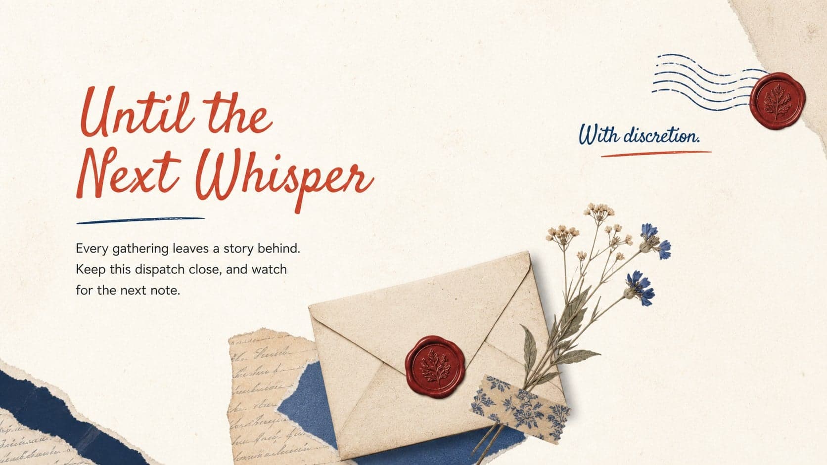 Closing slide for an Upper East Side letter presentation with a handwritten sign-off and refined vintage stationery details.