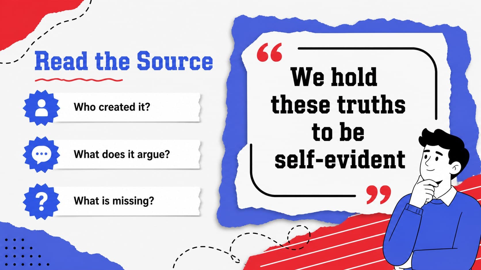 Primary source analysis slide for an editable history teaching presentation.