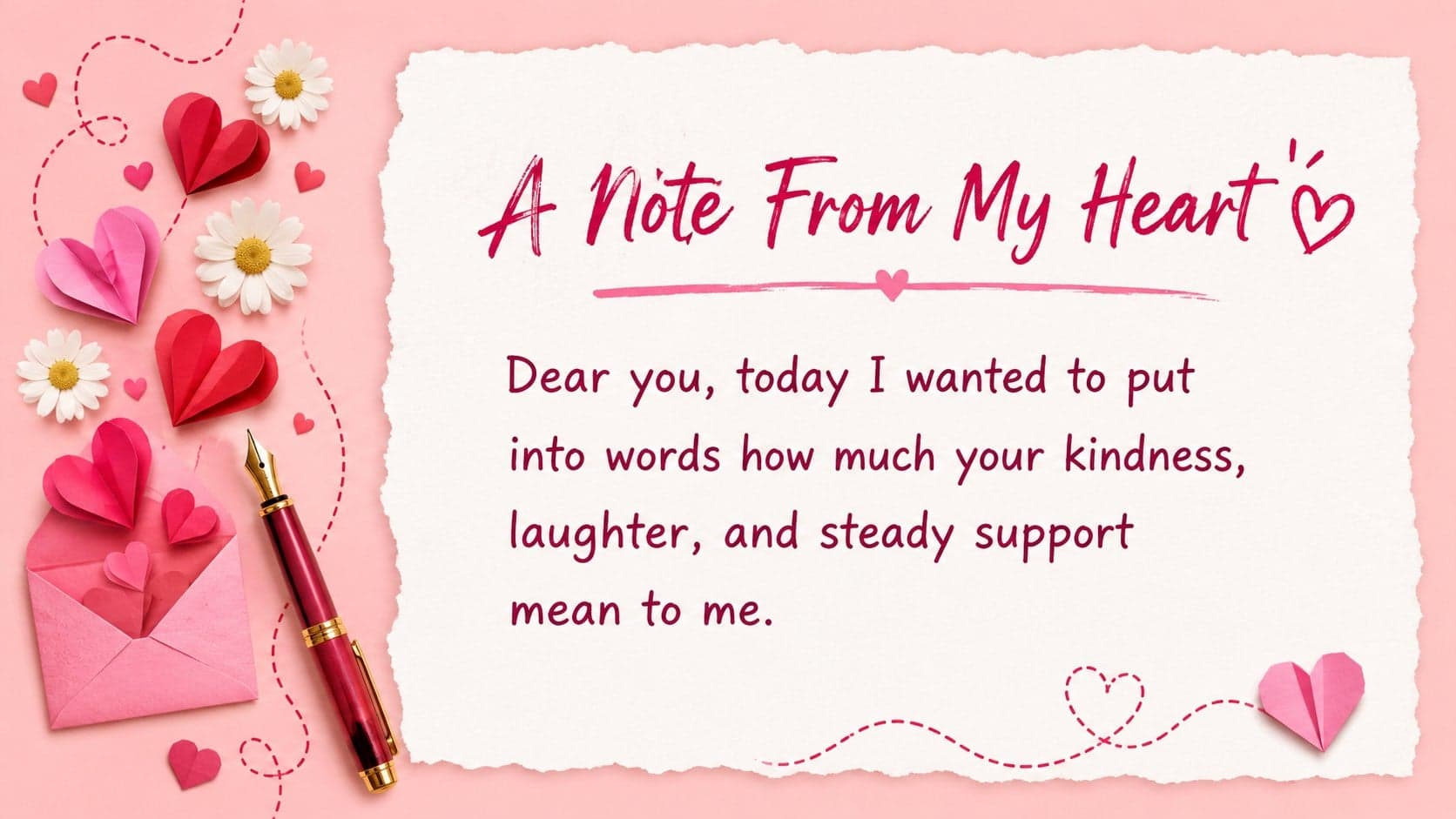 Opening romantic letter slide with an editable greeting framed by red and pink floral doodles.