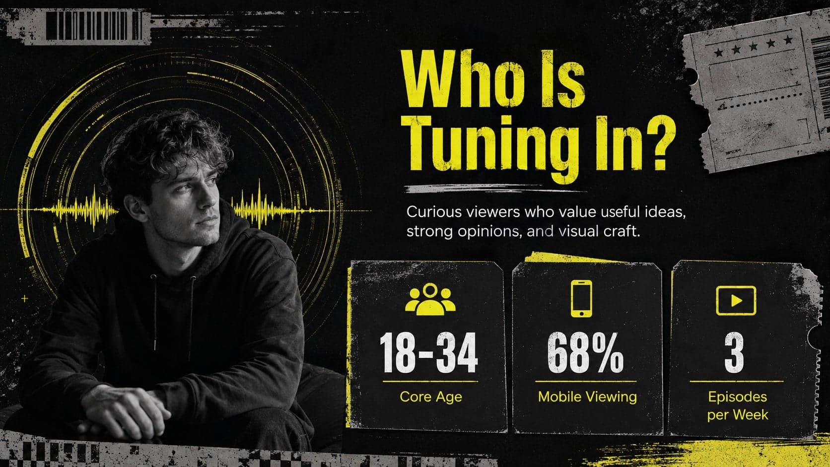 Audience profile slide for a video creator sponsorship presentation with demographic and viewing-habit insights.