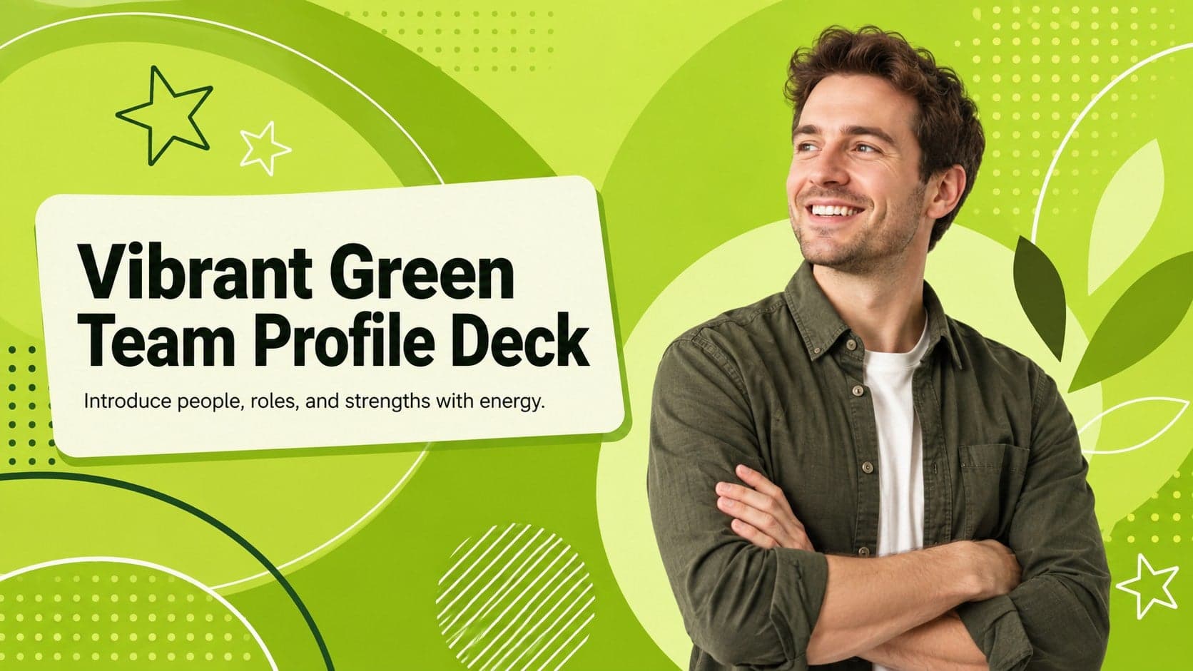 Cover of the Vibrant Green Team Profile Deck with bold typography and energetic geometric accents.