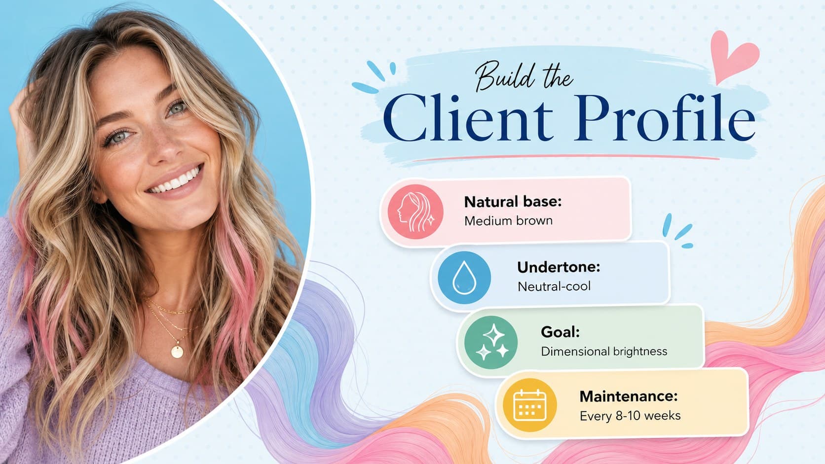 Client consultation profile slide for selecting a flattering hair shade direction.