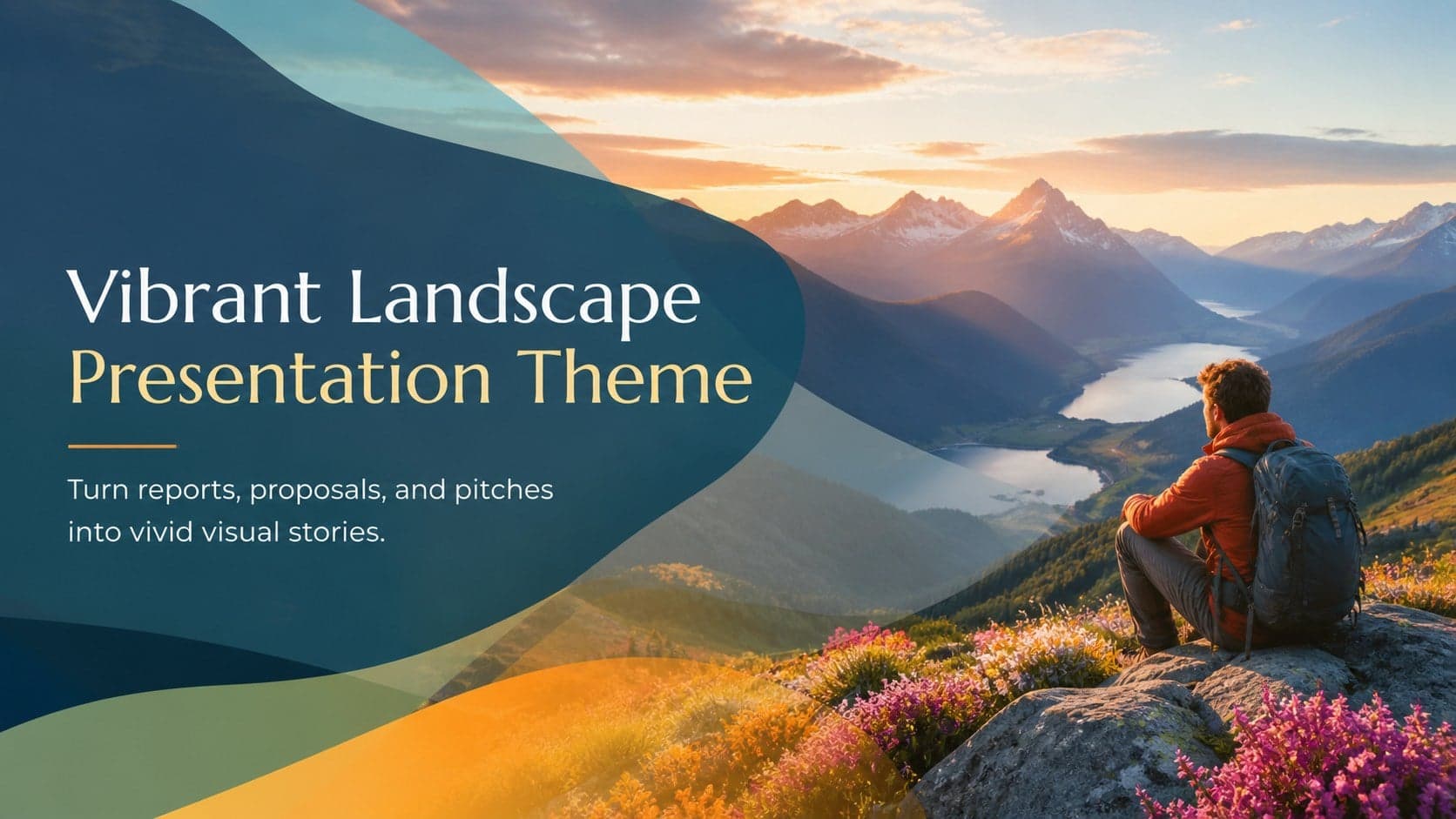 Cover of the Vibrant Landscape Presentation Theme with colorful scenic photography and refined business typography.