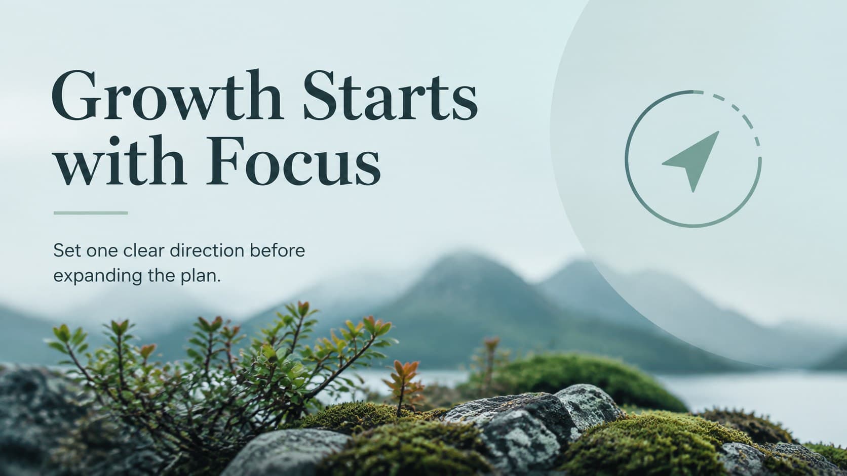 Professional nature background slide highlighting focus, direction, and measurable growth.