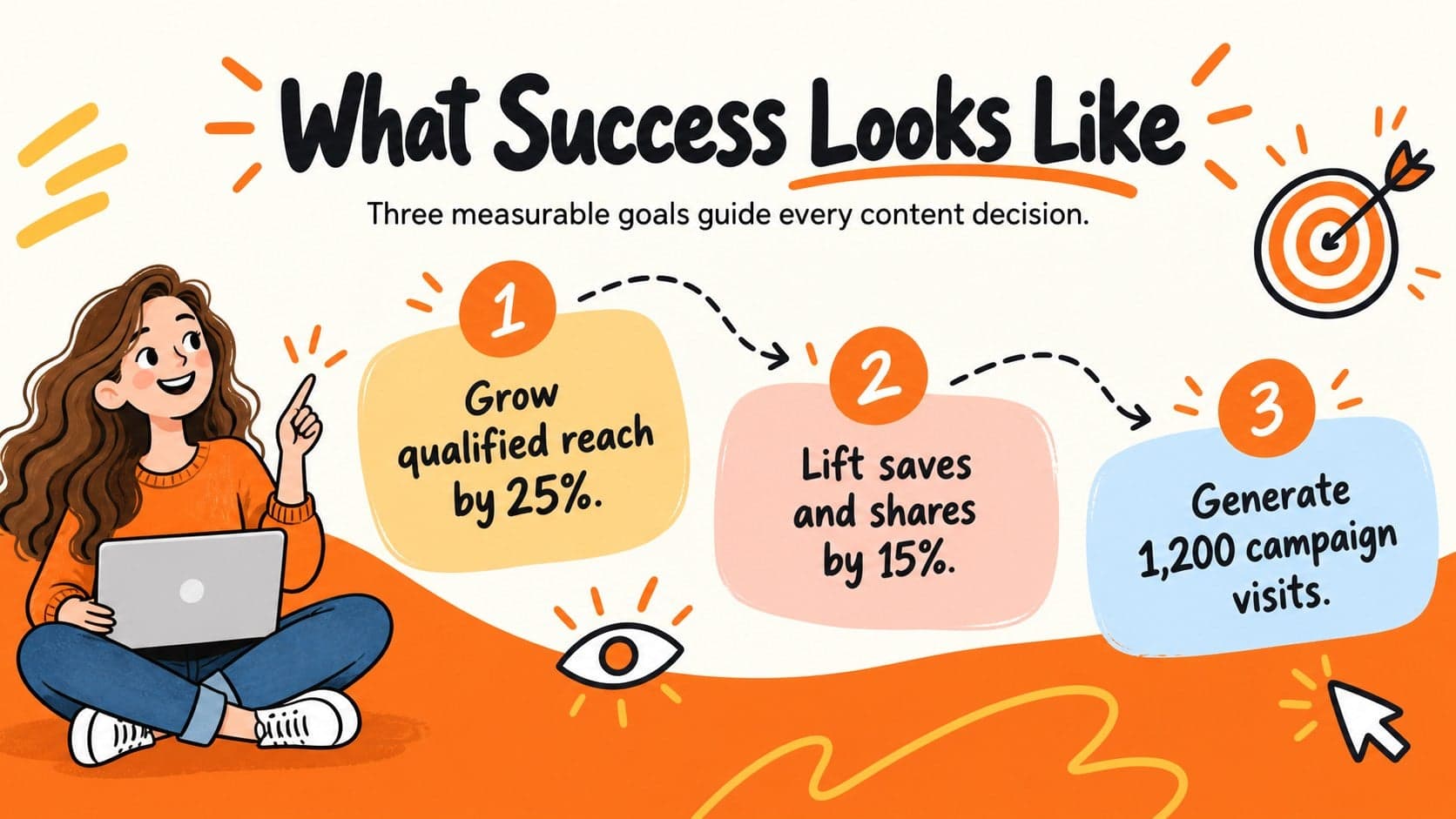 Creative campaign strategy slide showing three measurable marketing objectives.