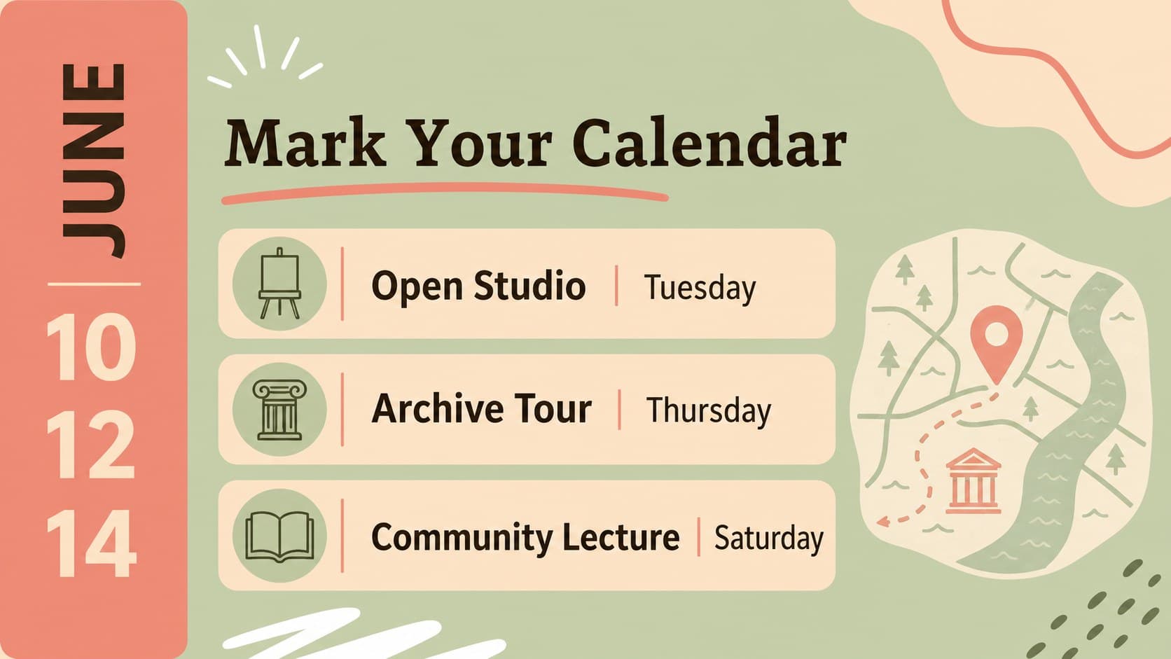 Editable campus newsletter layout showing a peach event calendar and schedule.