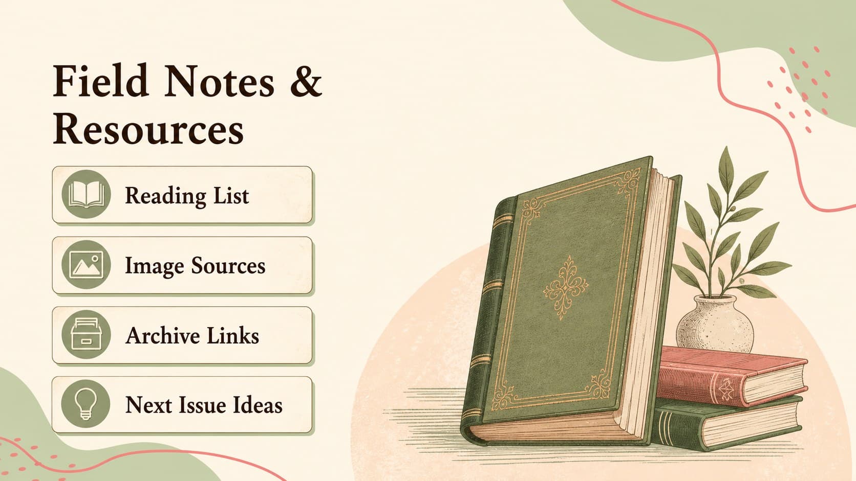 Academic magazine slides template resource page with reading links and visual references.