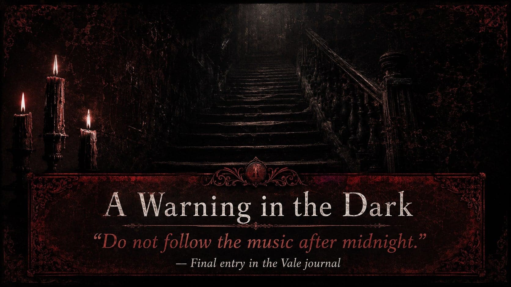 Vintage gothic horror slide theme featuring a dramatic quotation framed by candles and distressed textures.