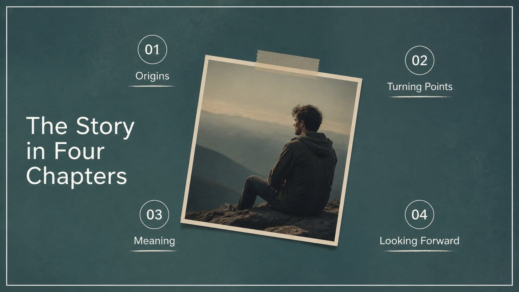 Agenda layout for a nostalgic visual narrative organized into four photographic chapters.