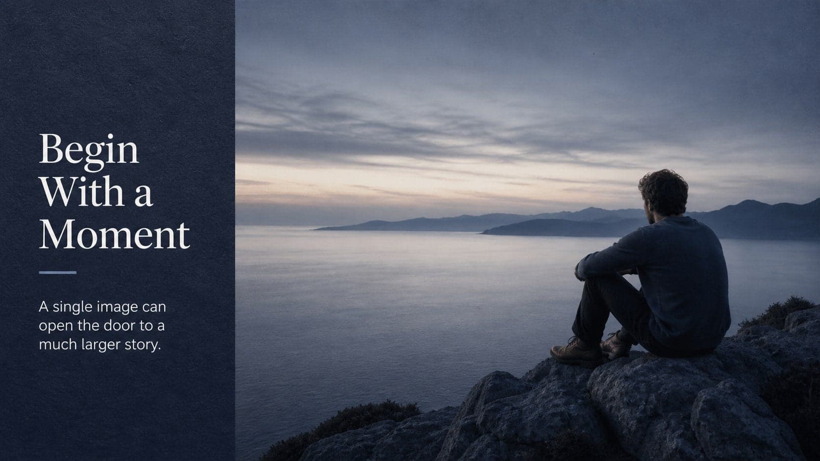 Opening statement slide in a sentimental photo presentation theme with a concise reflective message.