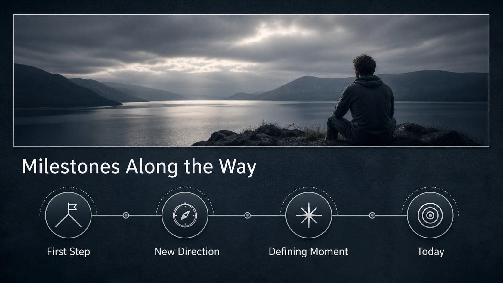 Personal journey slideshow template featuring a four-stage horizontal milestone timeline.