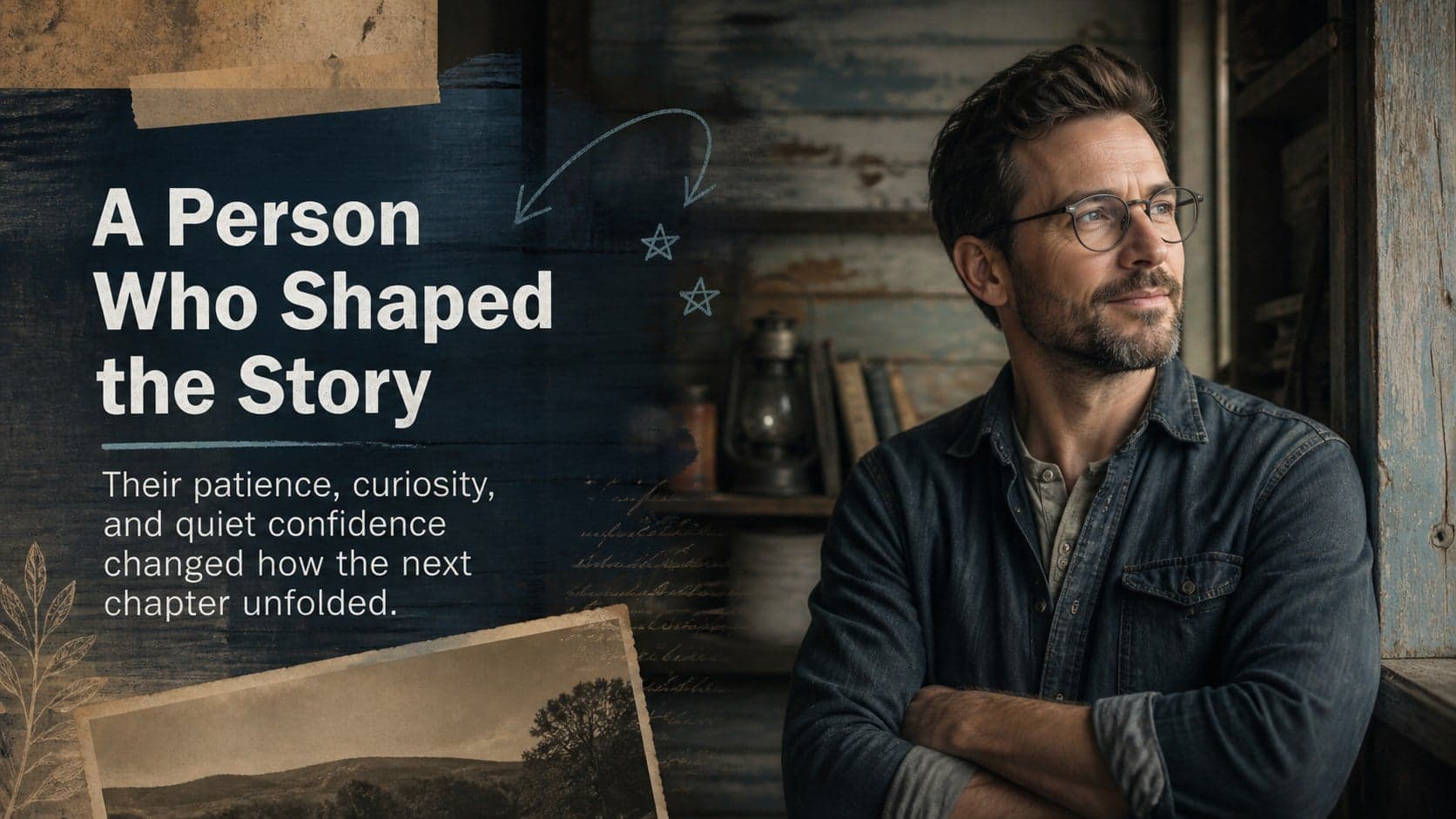 Profile slide combining an original portrait with concise biographical details in a nostalgic design.