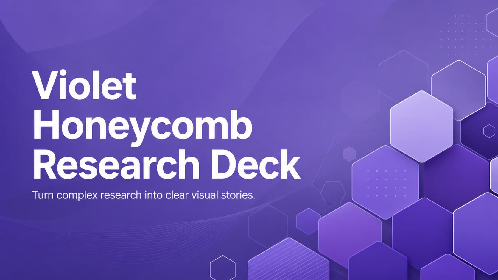 Cover of the Violet Honeycomb Research Deck with layered purple hexagons and a clean scientific presentation title.