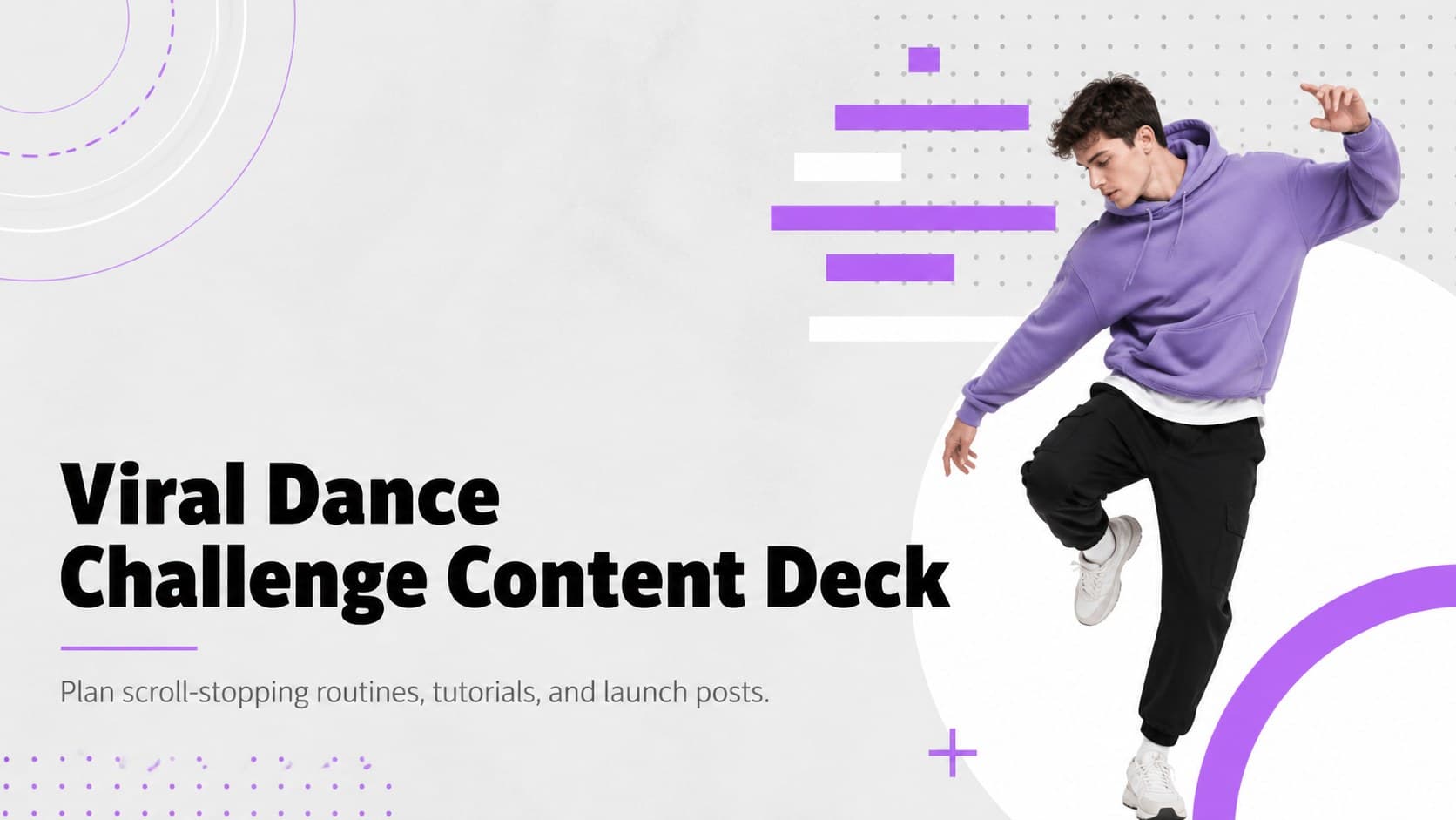 Cover of the Viral Dance Challenge Content Deck with violet geometric accents and a modern gray grid.