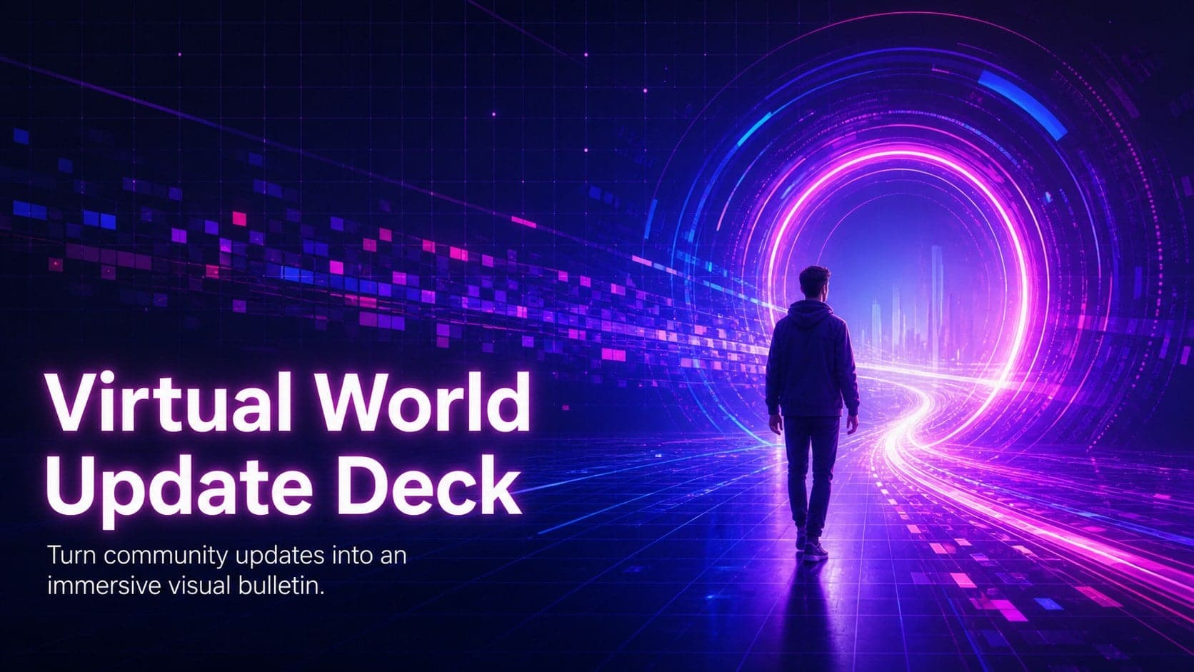 Cover of the Virtual World Update Deck with neon purple and blue digital graphics.