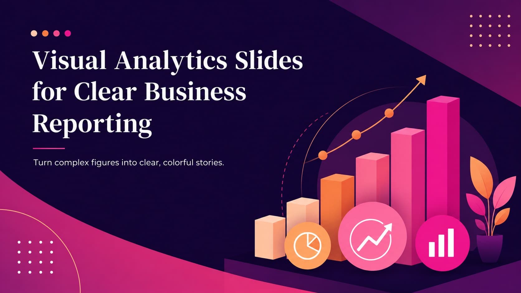 Cover for Visual Analytics Slides for Clear Business Reporting with colorful chart-inspired graphics and modern typography.