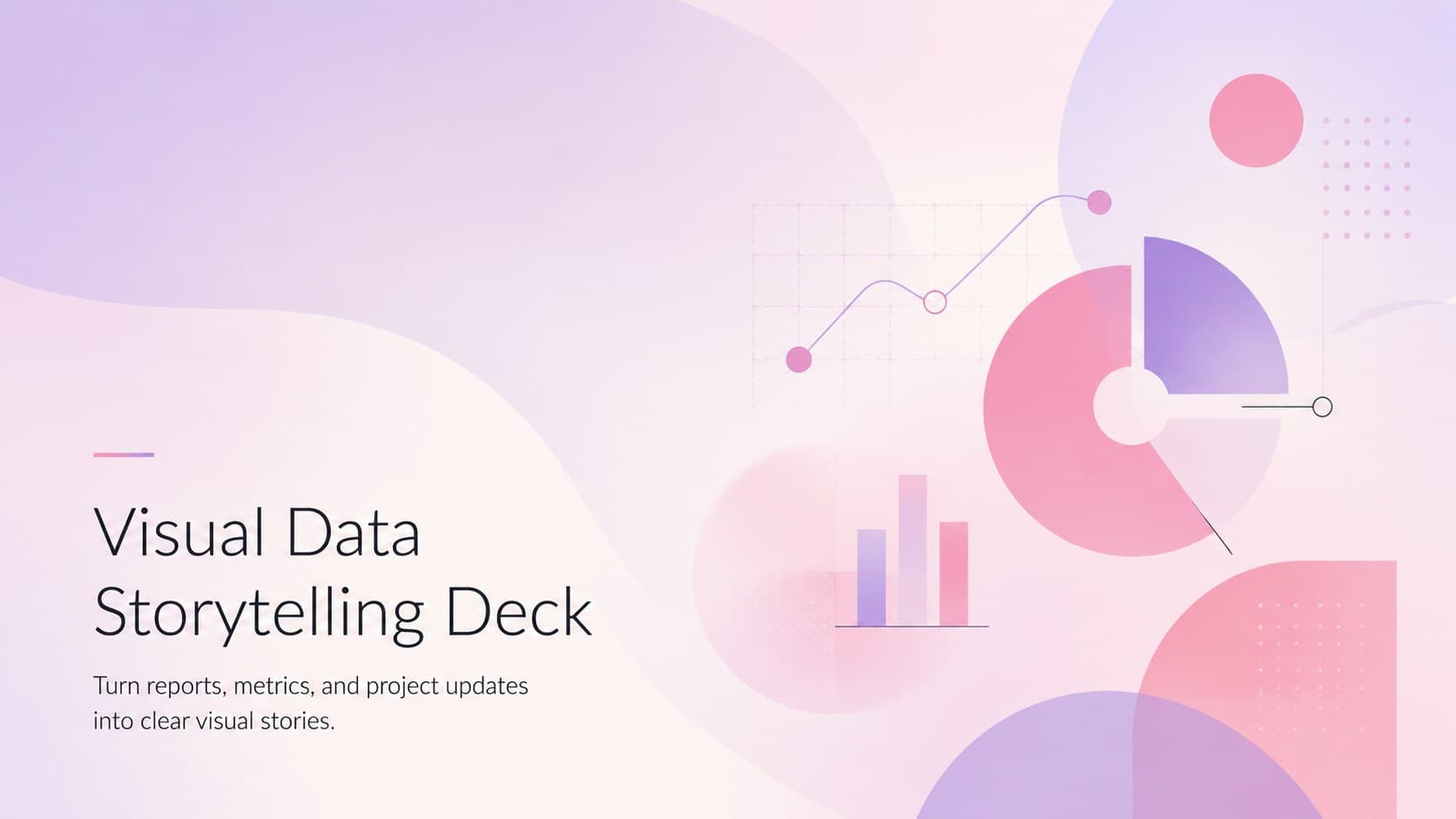 Cover of a visual data storytelling deck with modern pink and purple geometric accents.