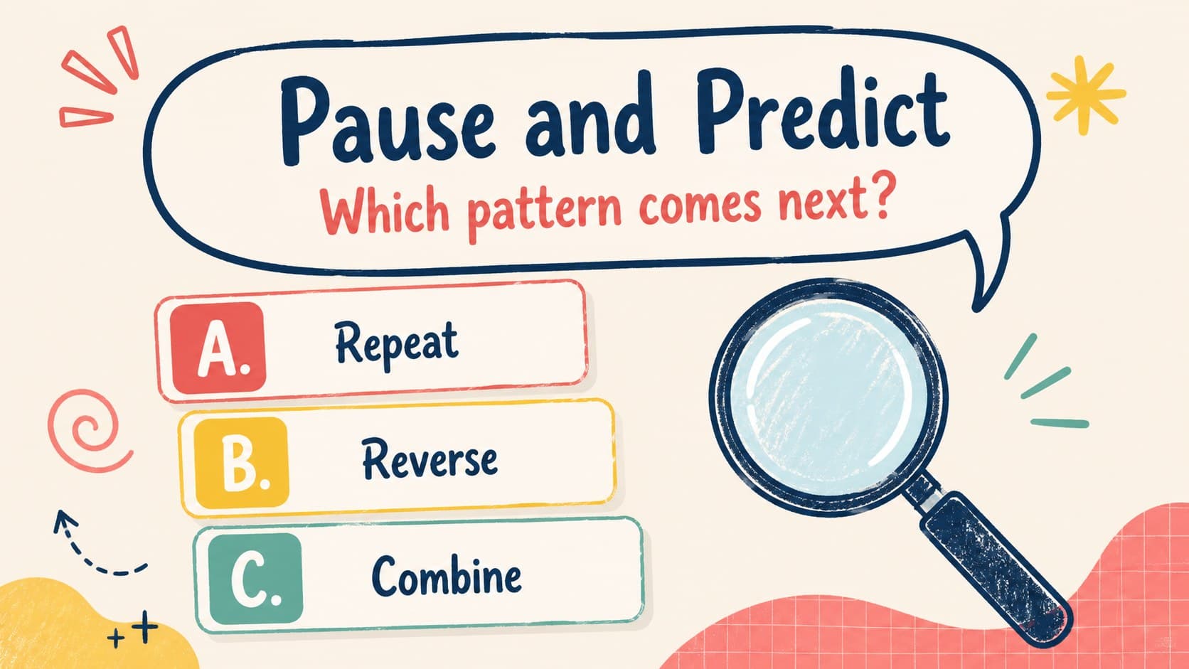 Quiz slide inviting students to choose an answer using colorful visual response options.