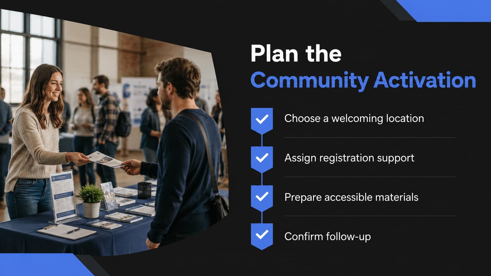Event activation slide organizing a voter outreach event planning template.