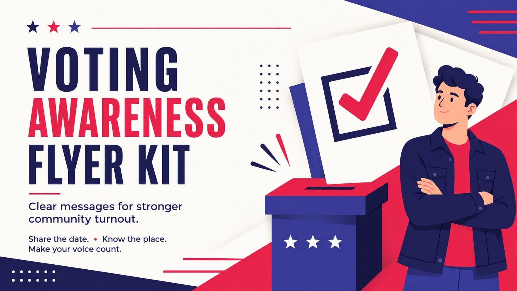 Blue and red voting awareness flyer cover with bold civic messaging and an editable election day awareness poster headline.