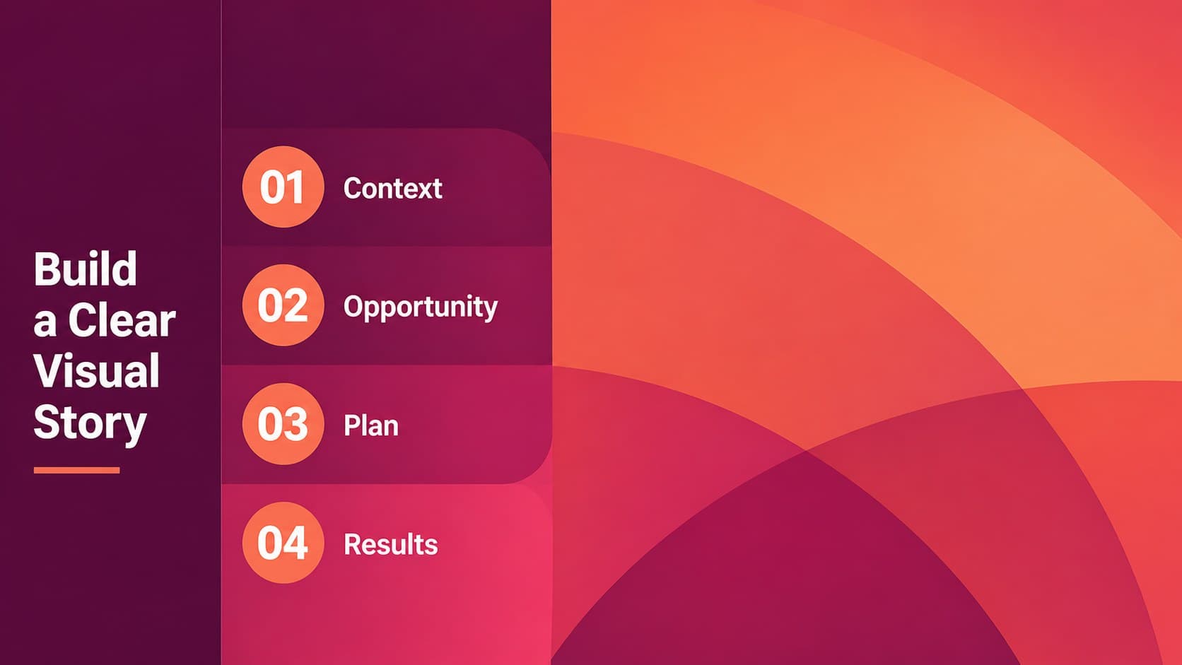 Agenda slide outlining the visual story for a colorful marketing slide deck.